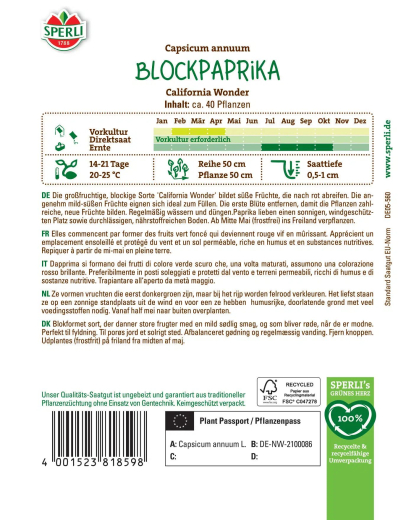 Paprikasamen California Wonder Inhalt: 1 Portion